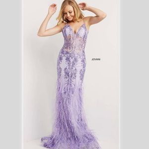 JOVANI style #08141

Feather Accented Corset Gown